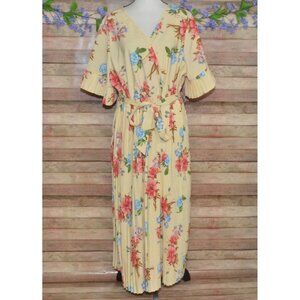 Shein Curve Womens 3XL Butter Yellow Floral Maxi Dress Faux Wrap Cottage Core